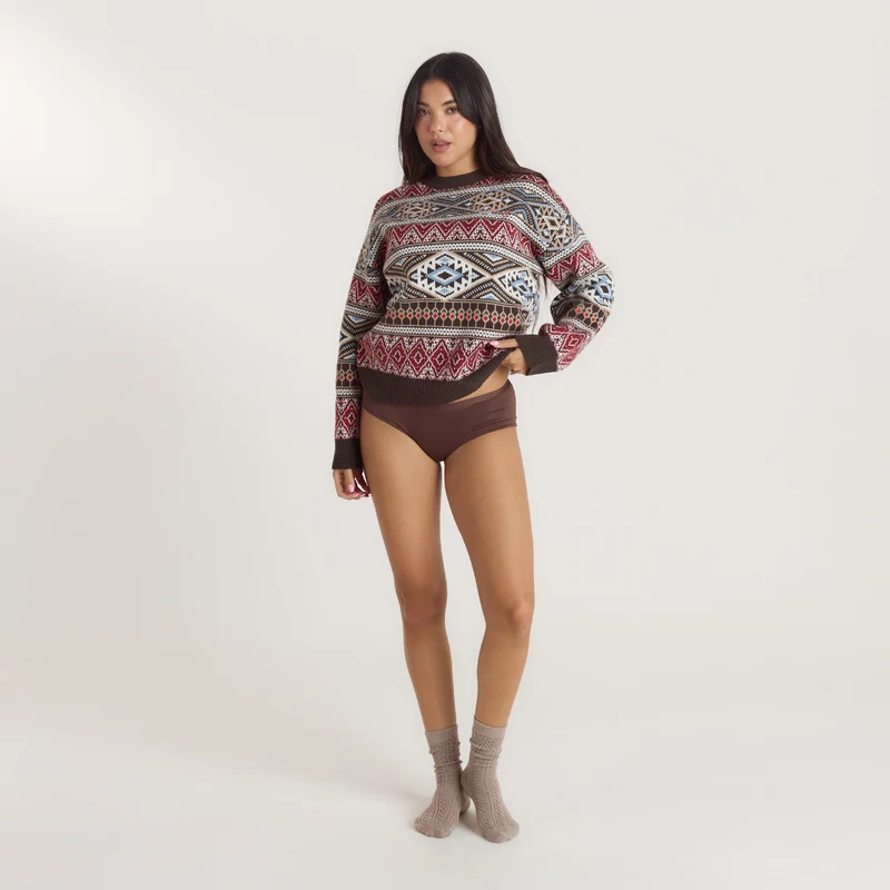 Pull Jacquard - Marron/Rouge