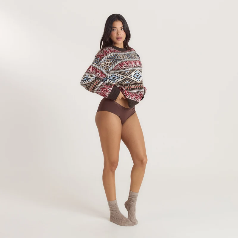 Pull Jacquard - Marron/Rouge