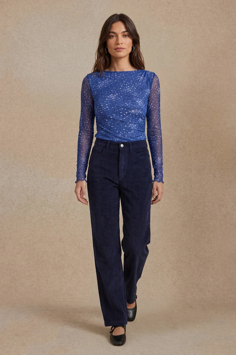 Pantalon Idéaliste en velours Bleu Nuit