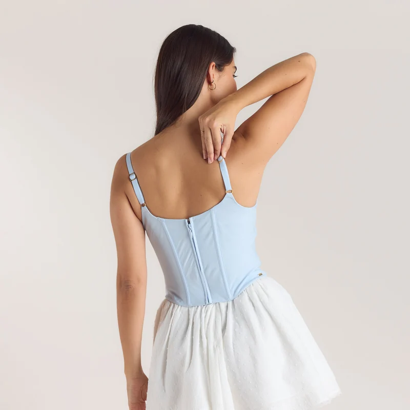Top Corset à Motif Floral - Bleu