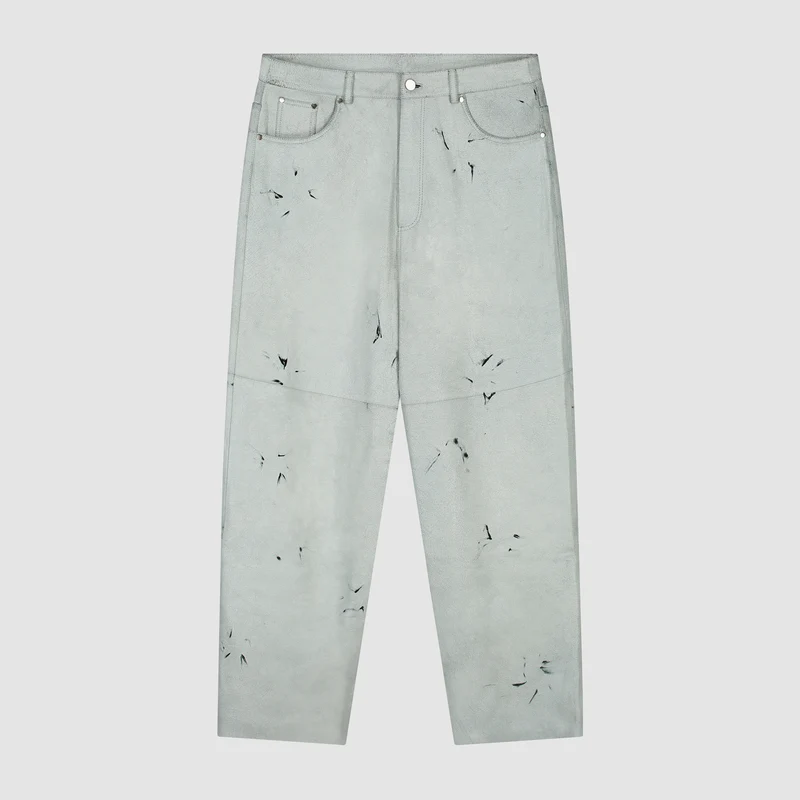 Pantalon en cuir craquelé - Blanc