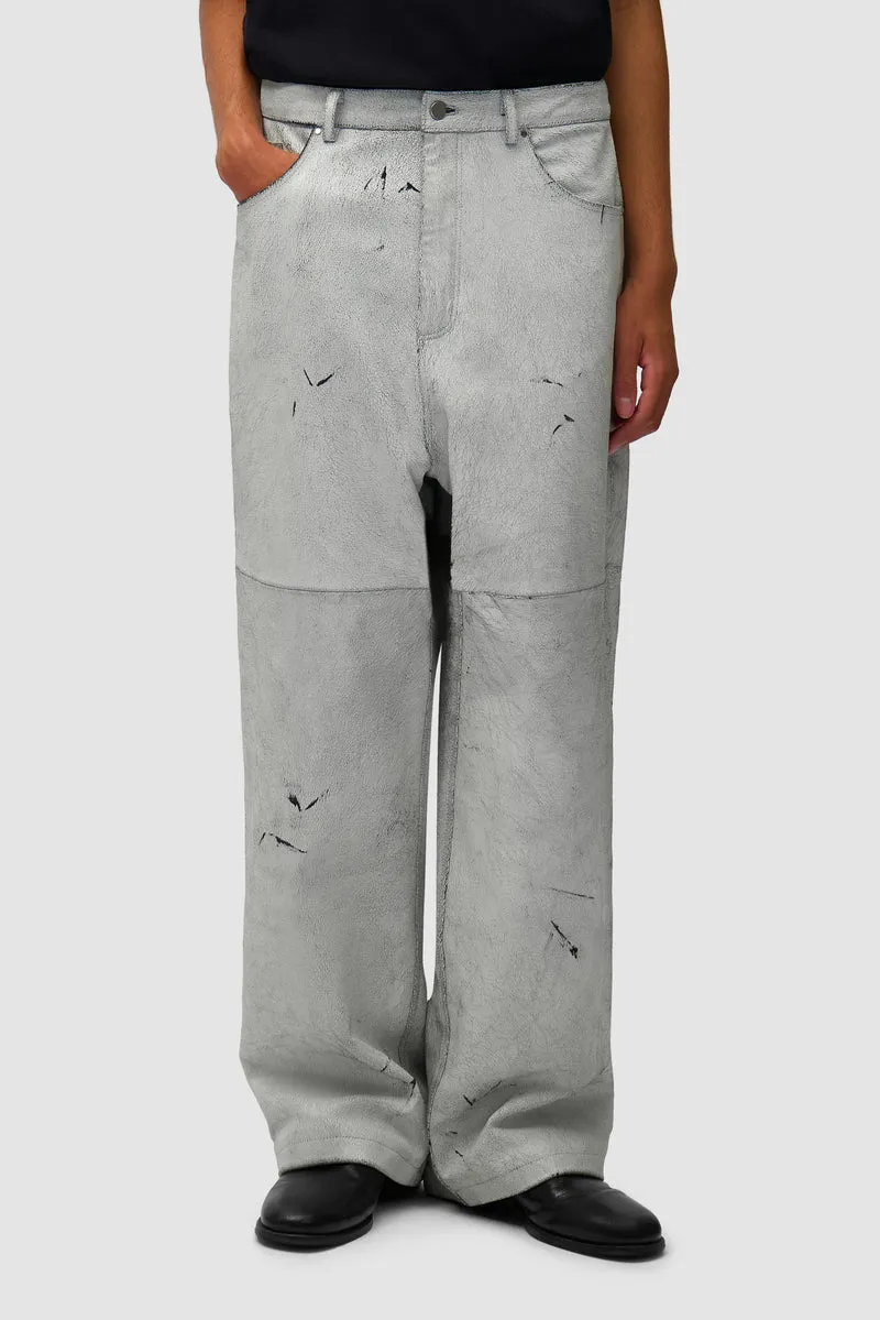 Pantalon en cuir craquelé - Blanc
