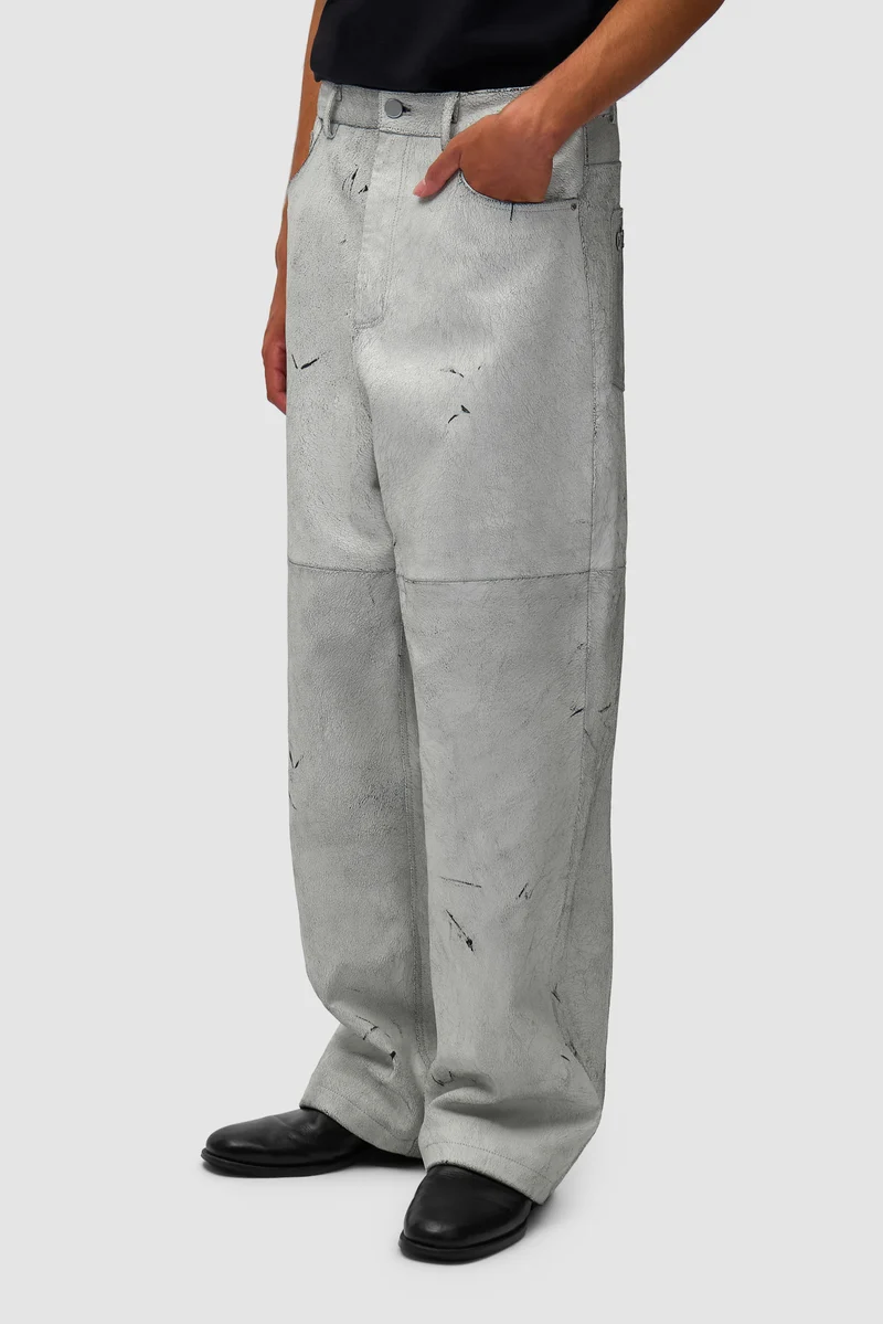 Pantalon en cuir craquelé - Blanc