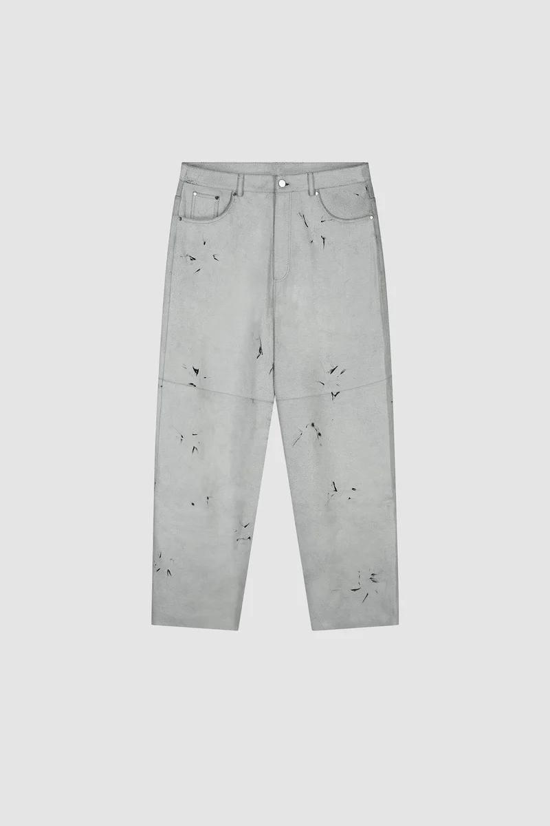 Pantalon en cuir craquelé - Blanc