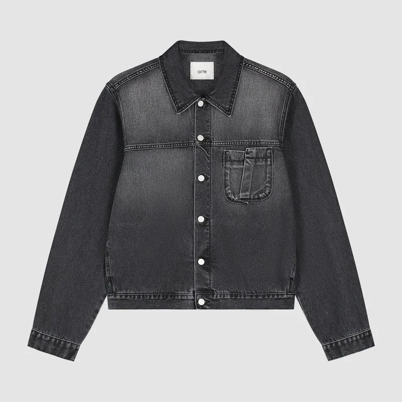 Veste en jean à poches plissées - Noir délavé