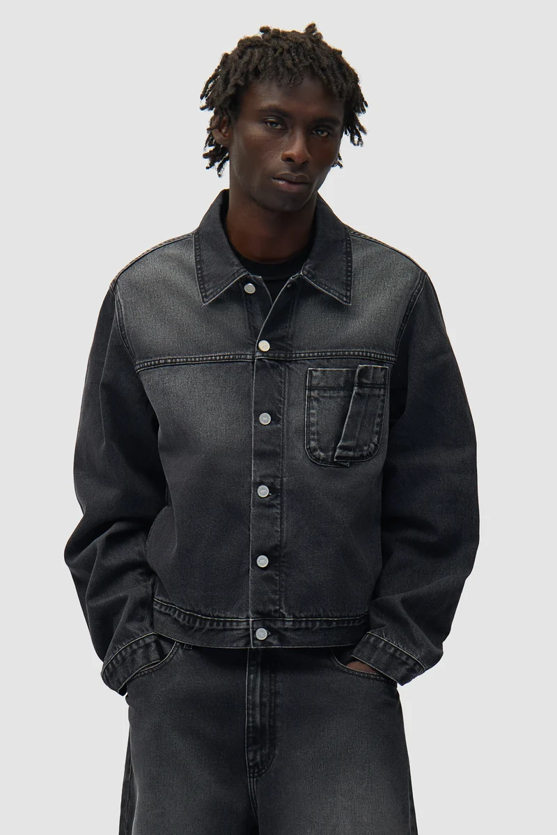 Veste en jean à poches plissées - Noir délavé