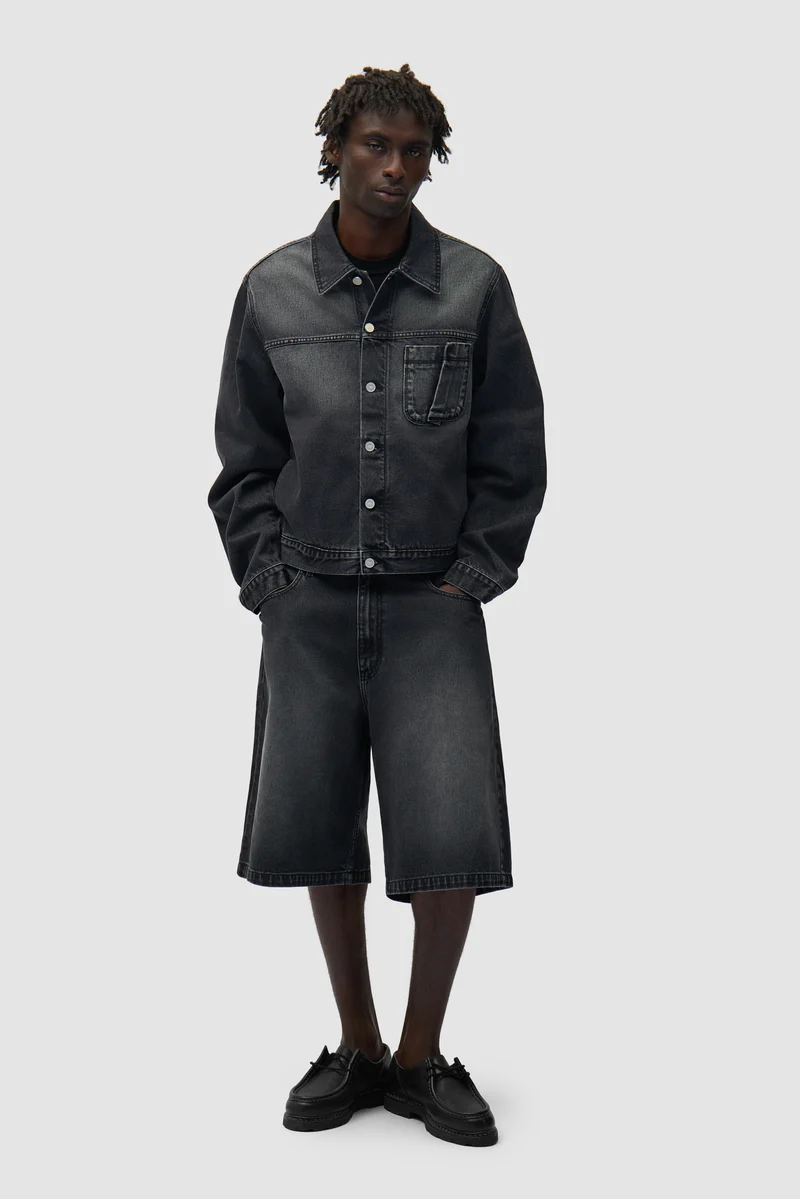 Veste en jean à poches plissées - Noir délavé