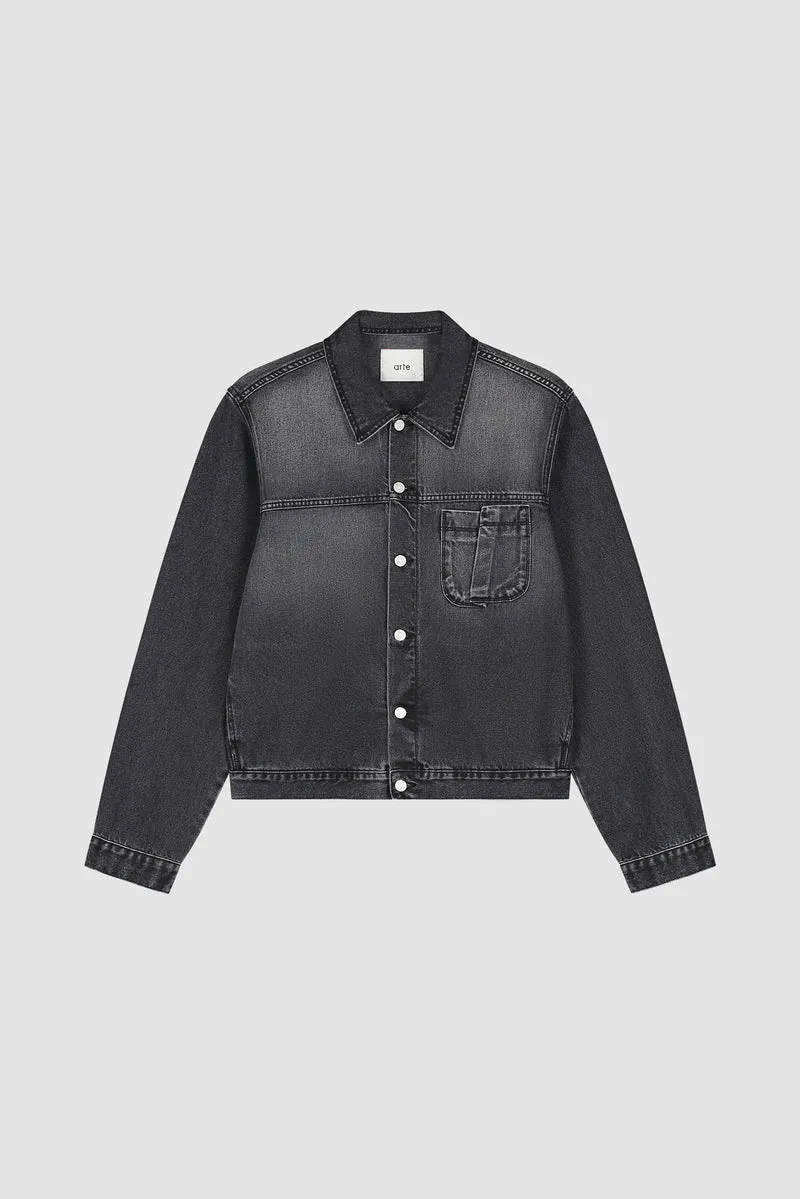 Veste en jean à poches plissées - Noir délavé