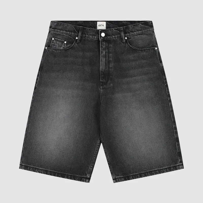 Short en denim à poches rondes - Noir délavé