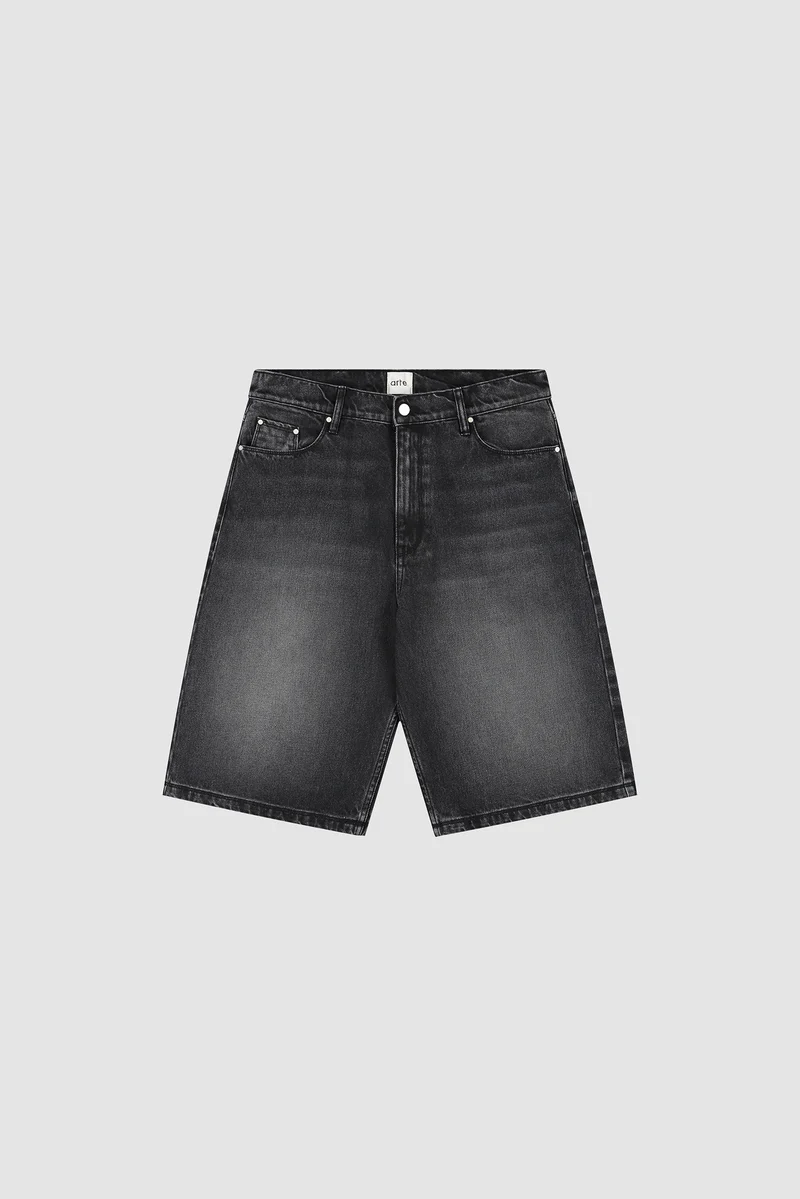 Short en denim à poches rondes - Noir délavé