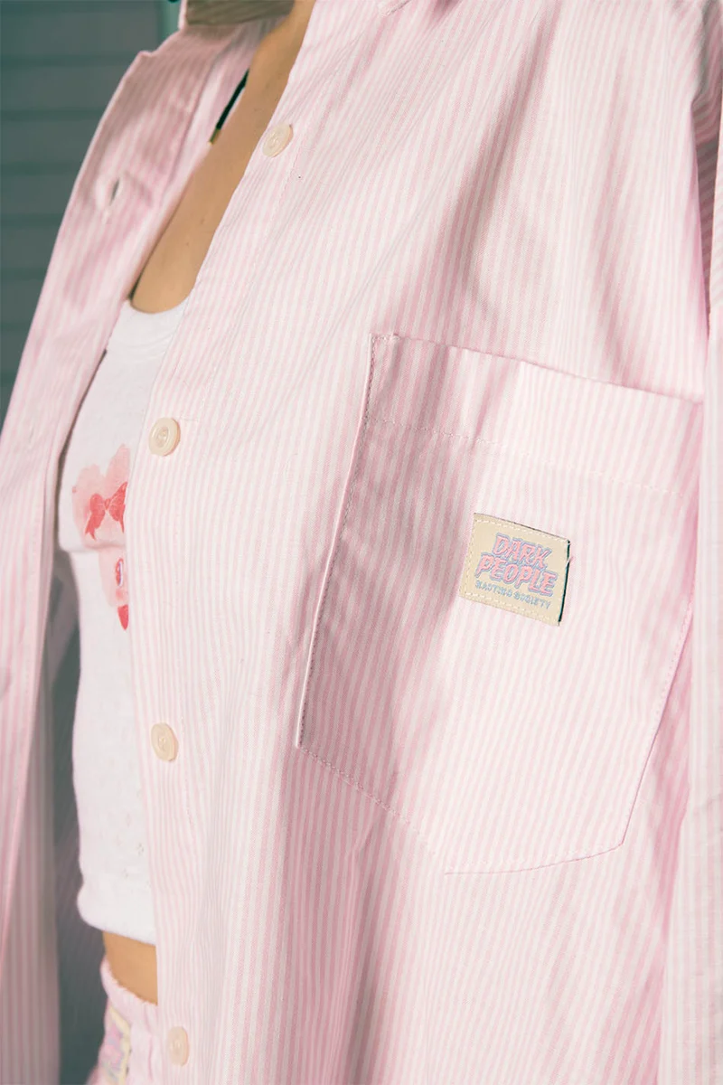 SHIRT STRIPES DARK PEOPLE PINK/WHITE