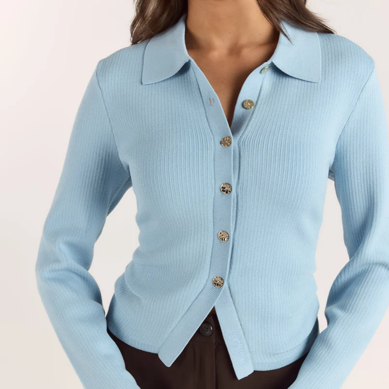 Gilet en Maille Côletée - Bleu Clair