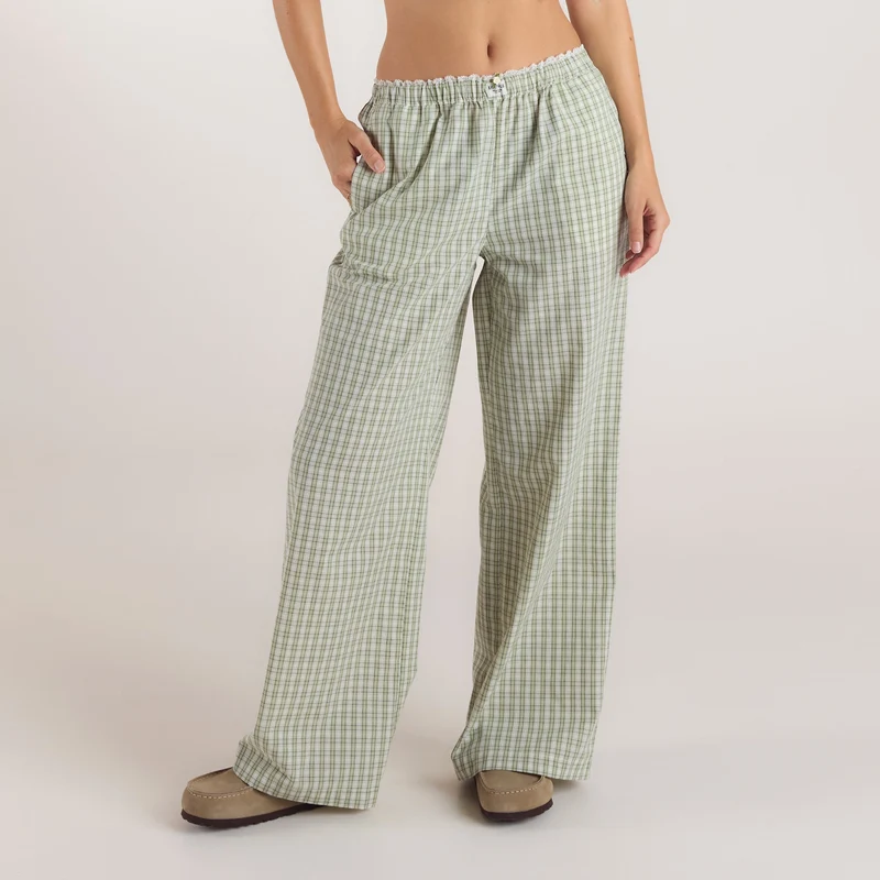 Pantalon en Coton à Carreaux - Vert