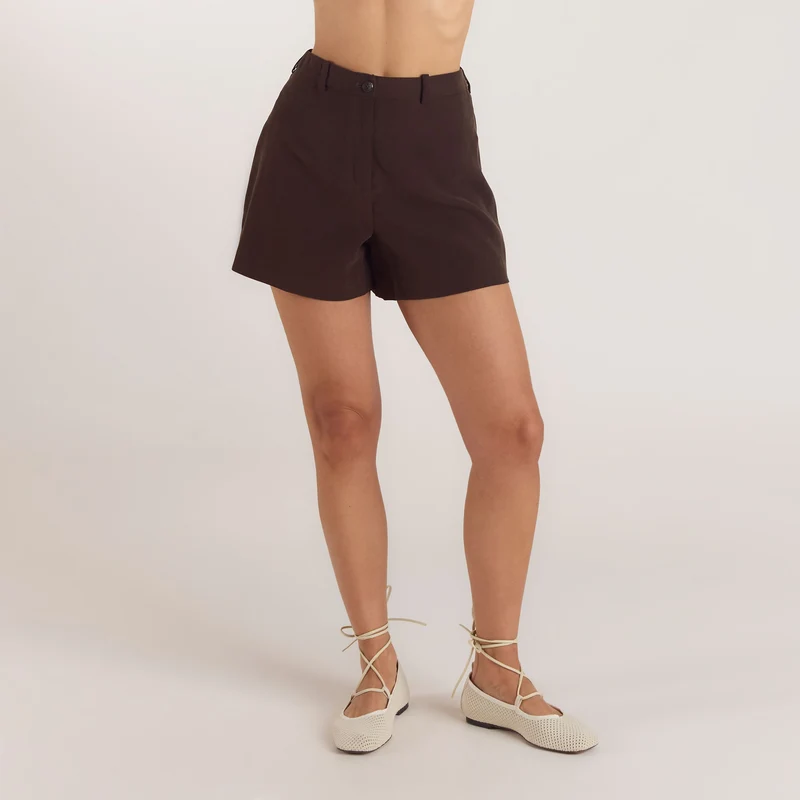 Short Ajusté Taille Haute - Chocolat