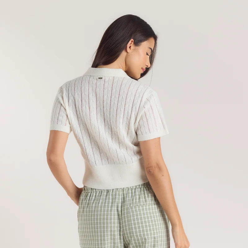Polo en Maille Transparente - Crème