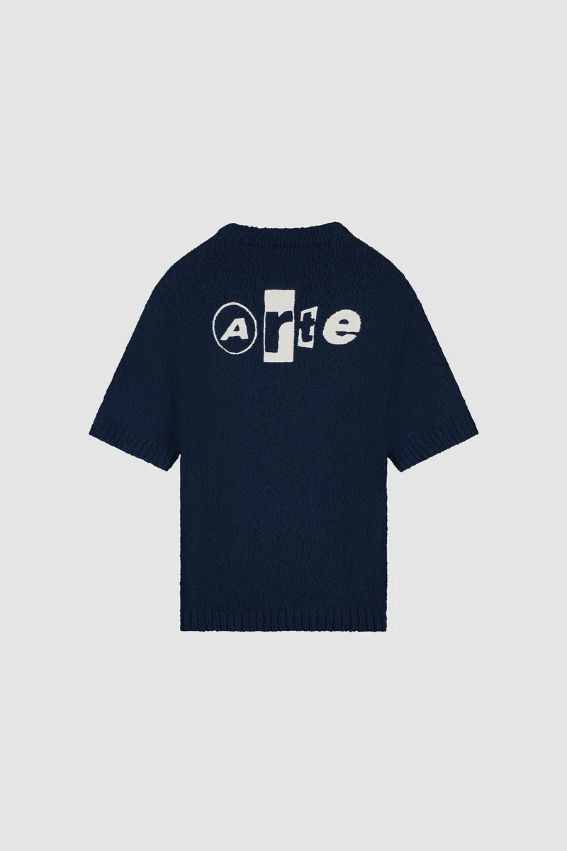 T-shirt en maille avec motif graphique au dos - Bleu marine