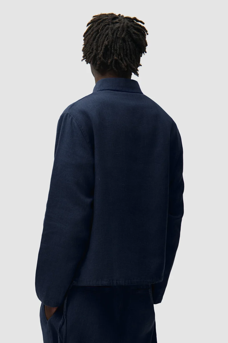 Pull à fermeture éclair quart de longueur en lin - Bleu marine