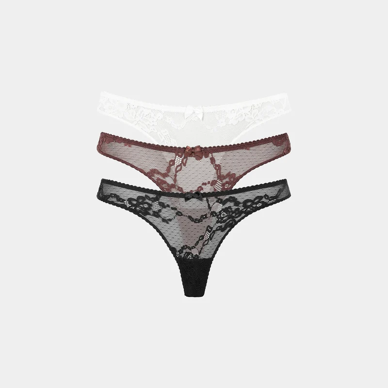 Strings en Dentelle Blossom (Lot de 3) - Noir