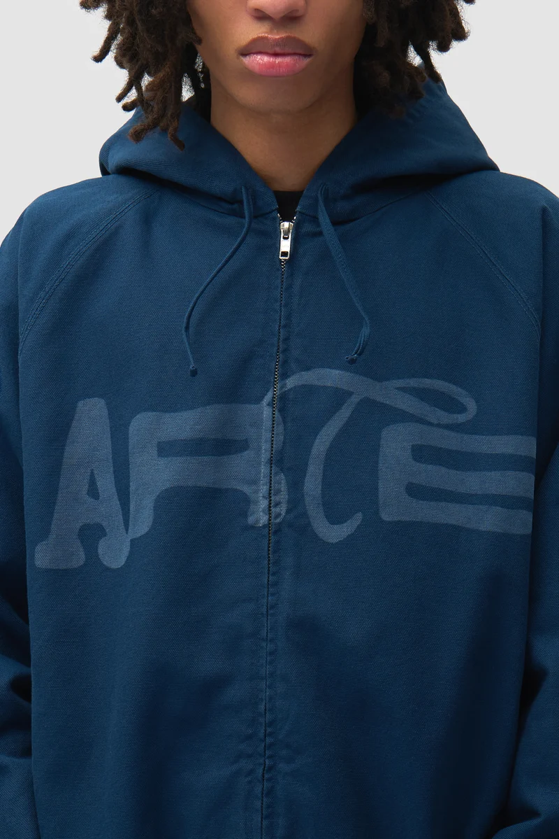 Veste à capuche en toile imprimée au pochoir - Bleu marine