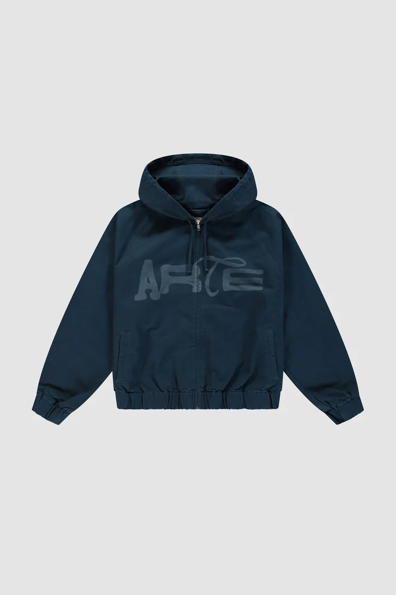 Veste à capuche en toile imprimée au pochoir - Bleu marine