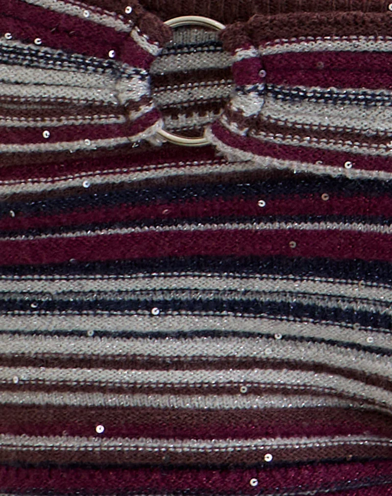 Micro-short Ruvan à rayures horizontales bordeaux et bleu marine irisé