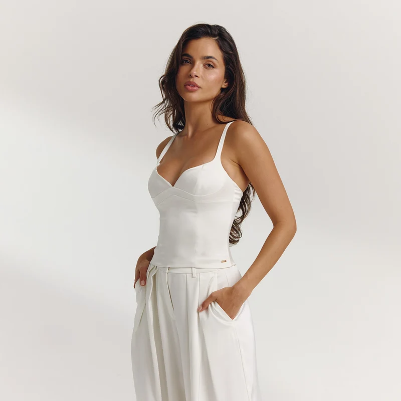 Crop Top Structuré en Satin - Écru