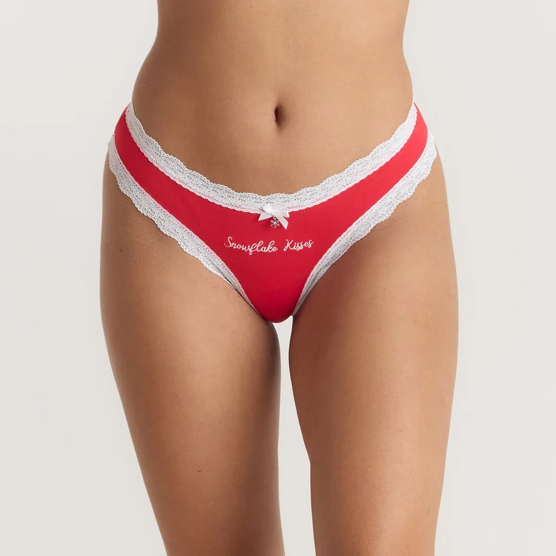Lot de Strings Flocon de Neige (Pack de 2) - Rouge/Blanc