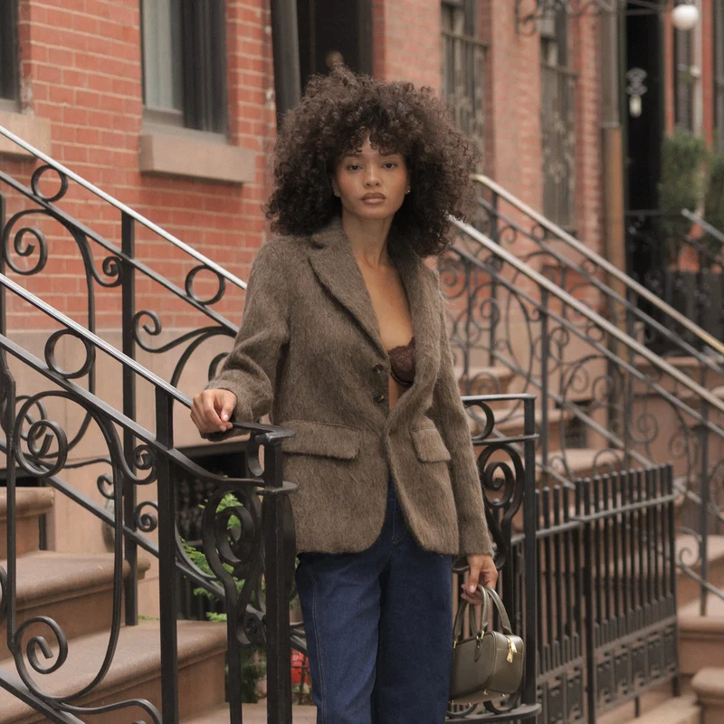 Blazer Oversize en Mélange de Laine - Vison