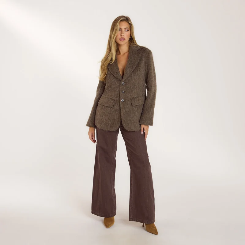 Blazer Oversize en Mélange de Laine - Vison