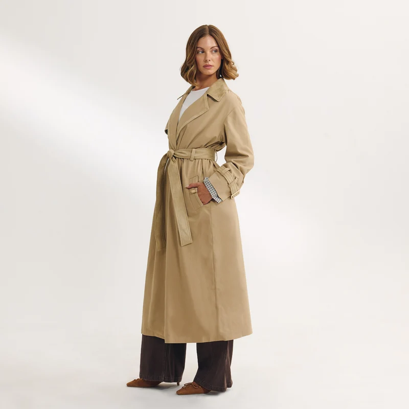 Trench avec Finitions en Daim - Sable