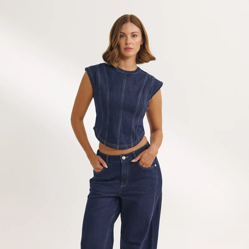 Top Ajusté en Denim - Indigo