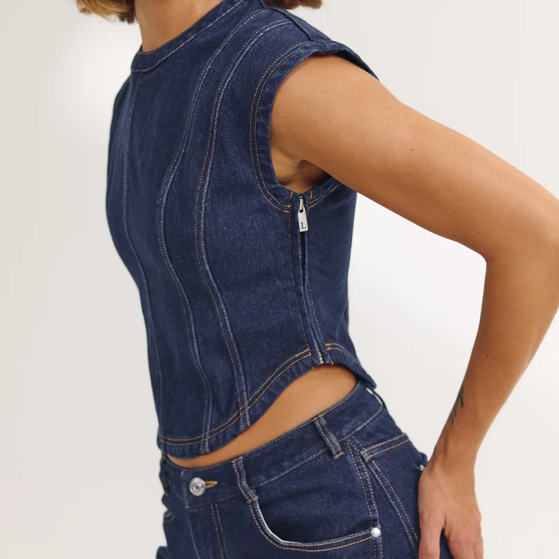 Top Ajusté en Denim - Indigo