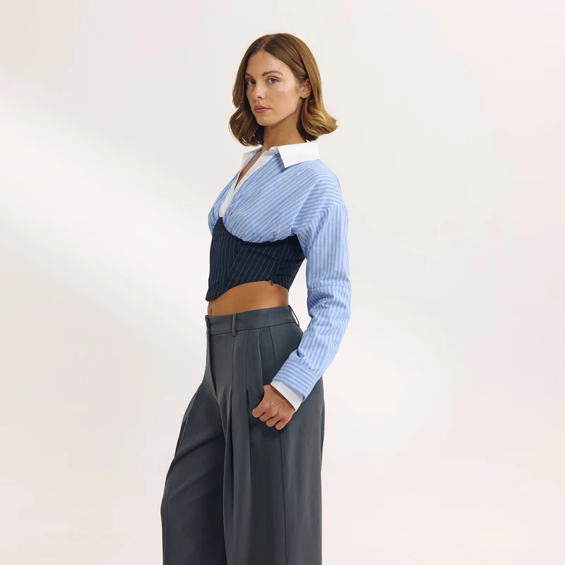 Chemise Bustier à Manches Longues - Bleu