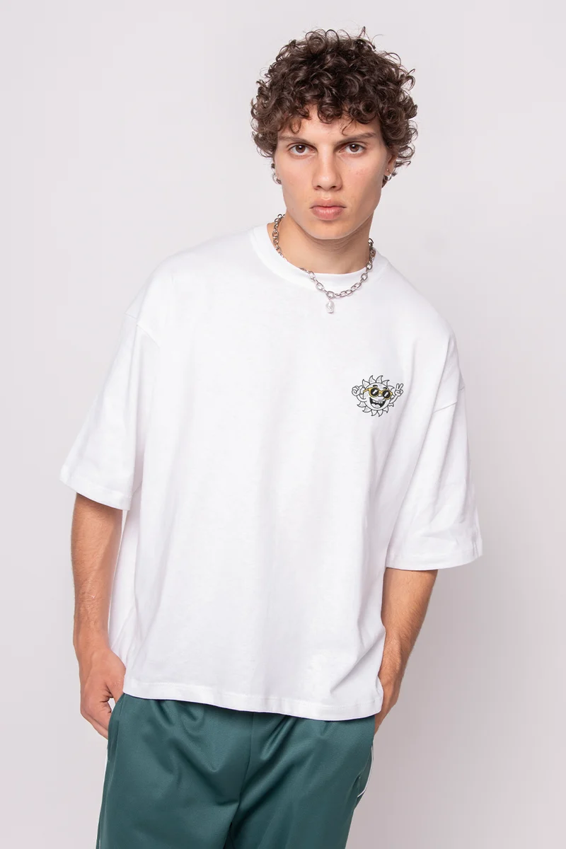 T-shirt Life Is Short Coton Biologique Blanc / Jaune
