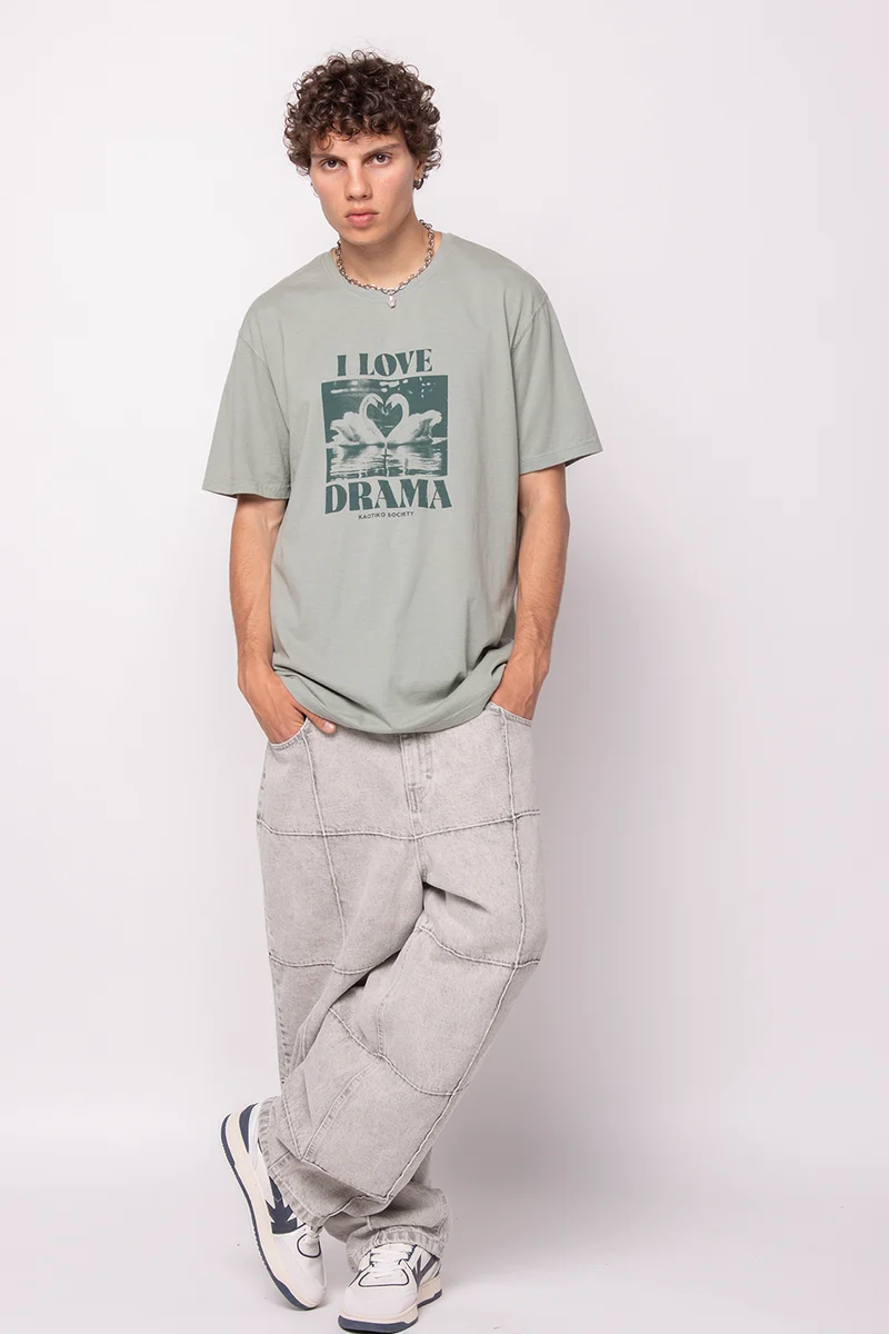 T-shirt vert cygnes lavés