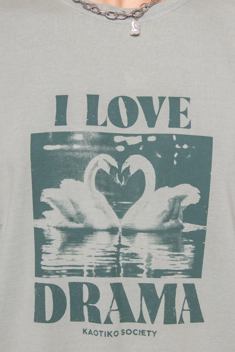 T-shirt vert cygnes lavés