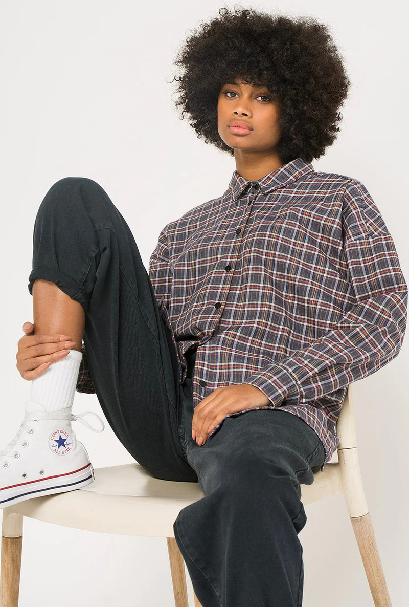 T-shirt Carreaux Oversize Gris