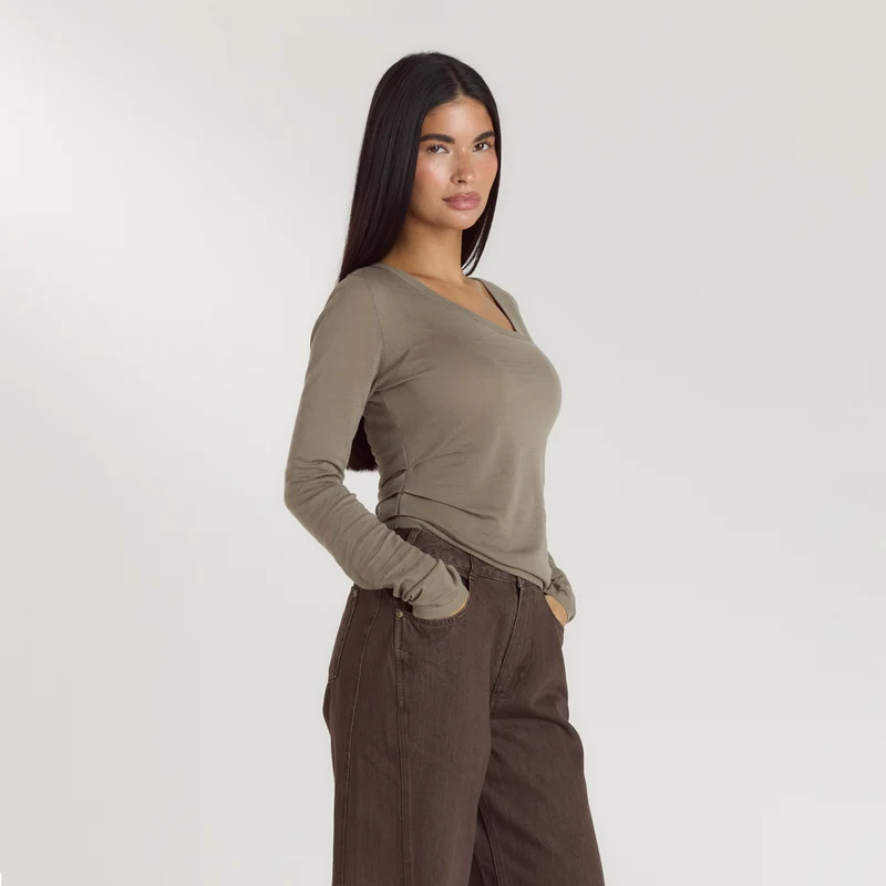 Haut Asymétrique en Maille Fine - Thym