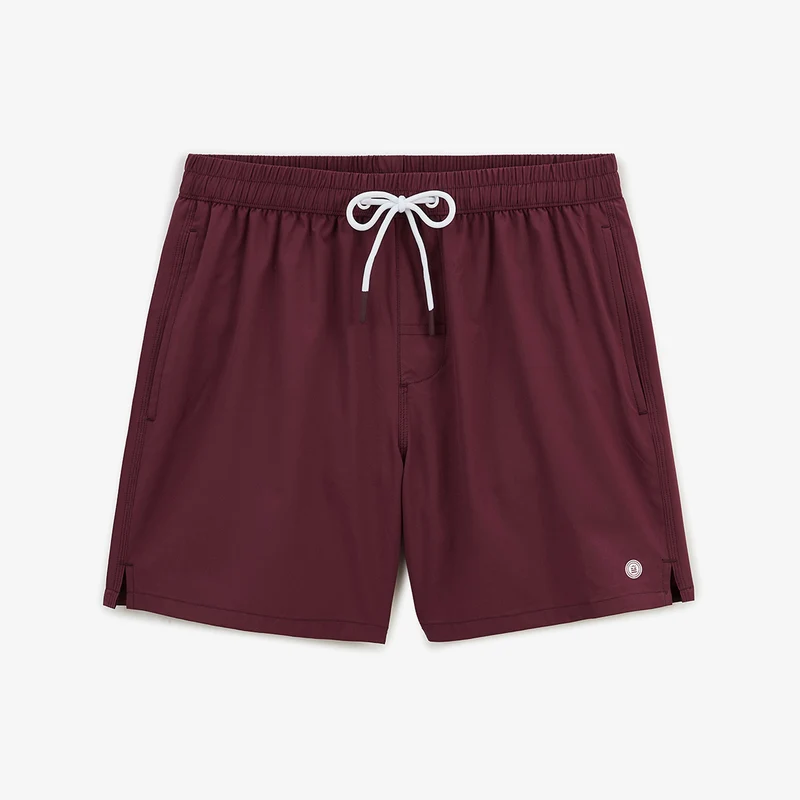 Short de bain uni Nestor rouge bordeaux