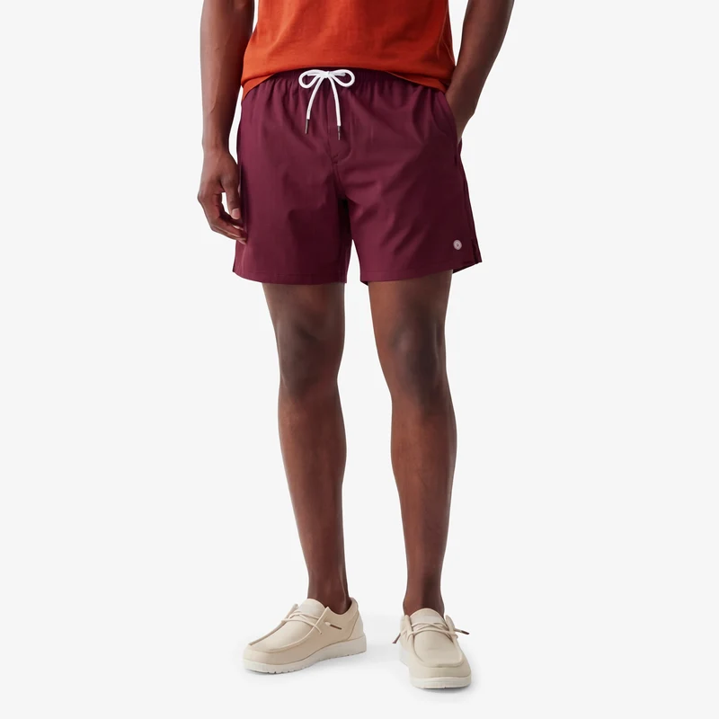 Short de bain uni Nestor rouge bordeaux