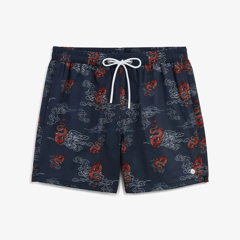 Short de bain imprimé dragons Nestor bleu marine