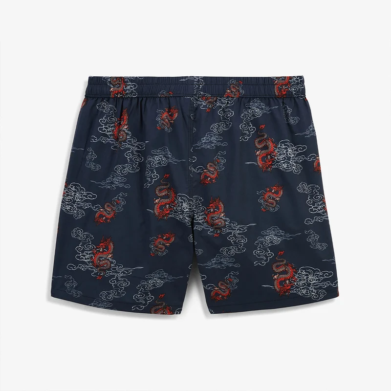 Short de bain imprimé dragons Nestor bleu marine