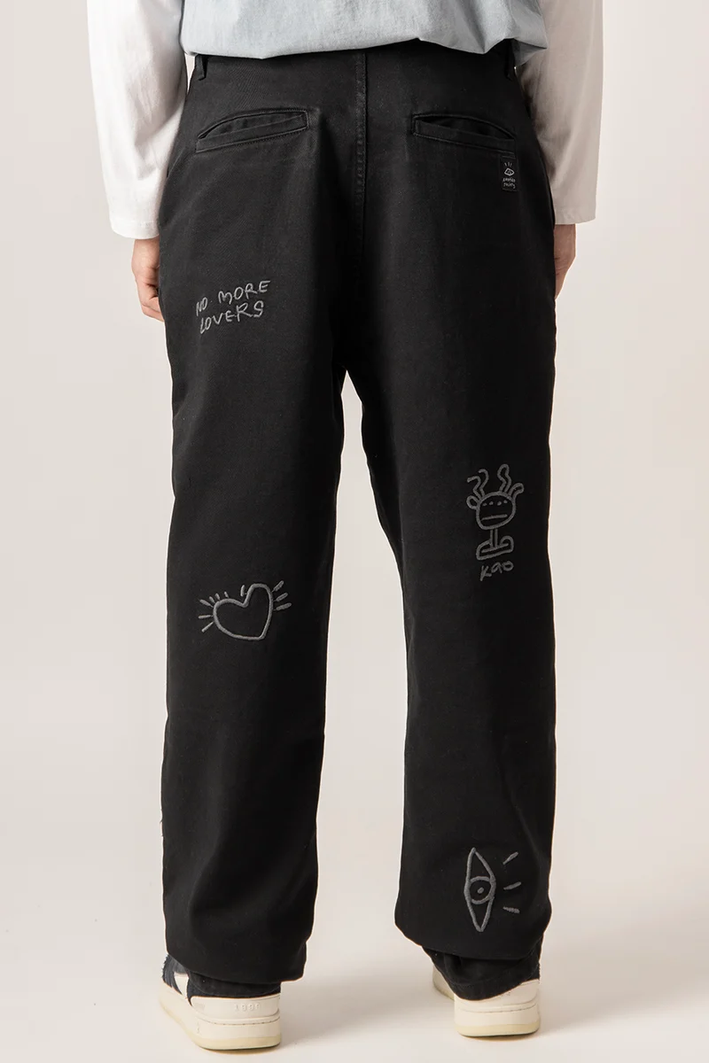 Pantalon urbain décontracté brodé Noir