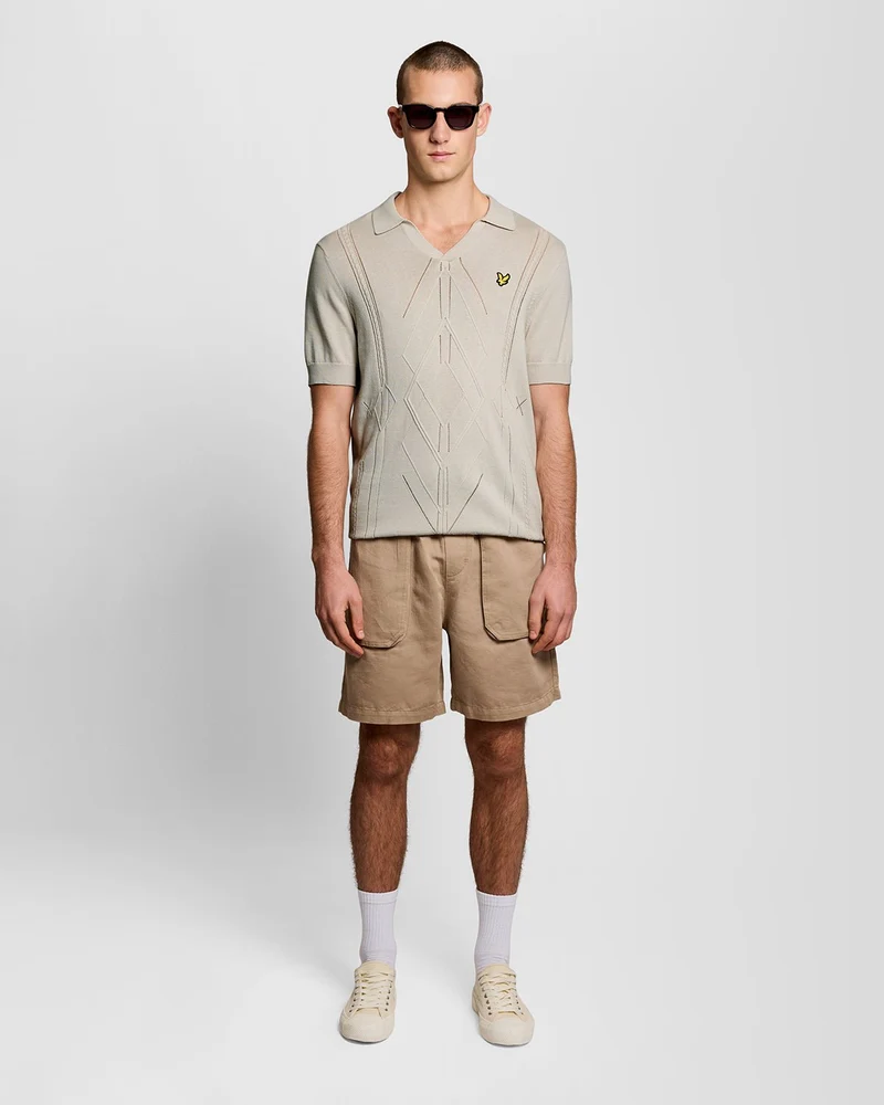 Open Collar Argyle Knitted Polo Shirt