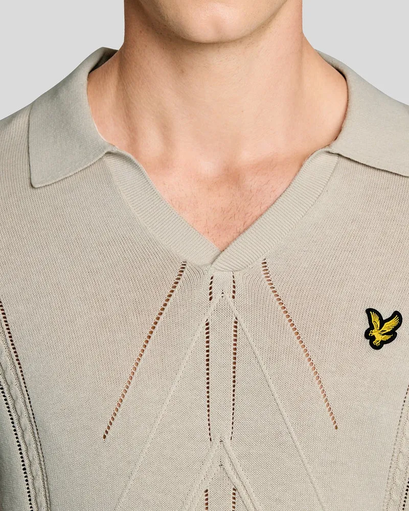Open Collar Argyle Knitted Polo Shirt