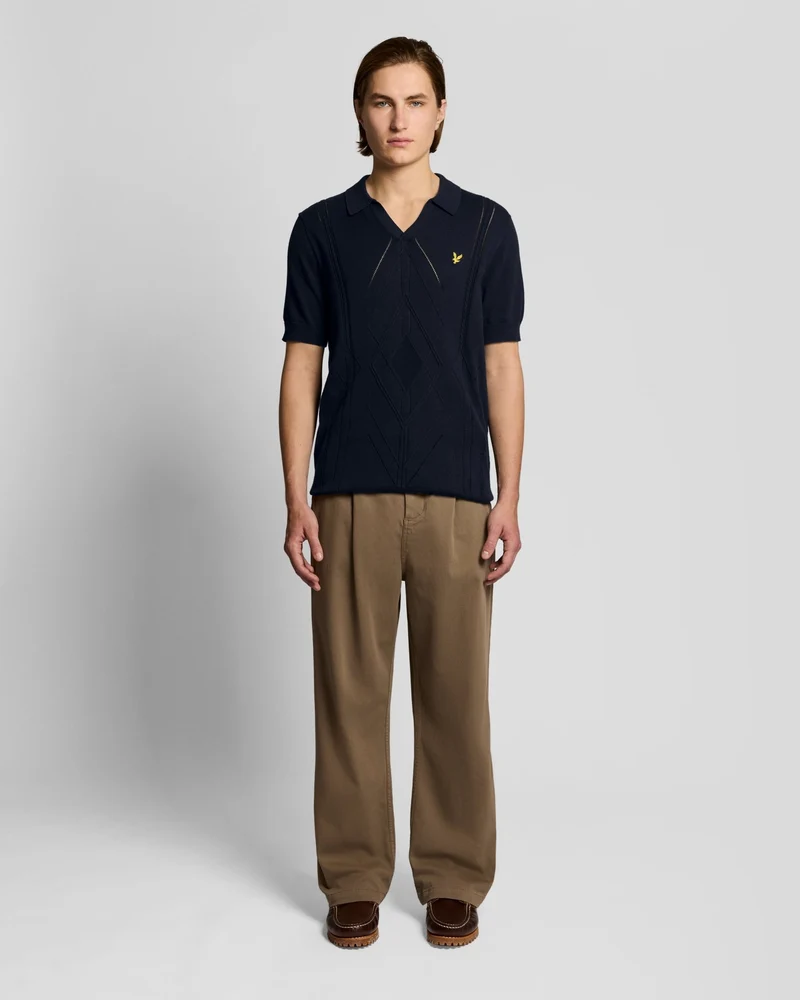 Open Collar Argyle Knitted Polo Shirt