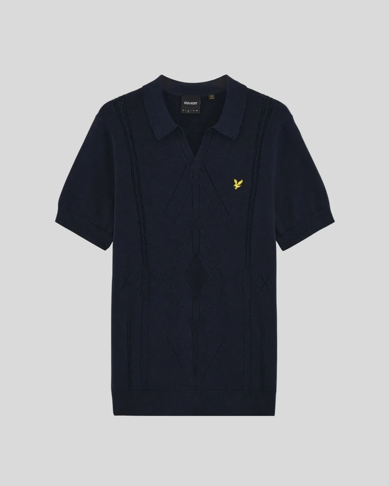 Open Collar Argyle Knitted Polo Shirt