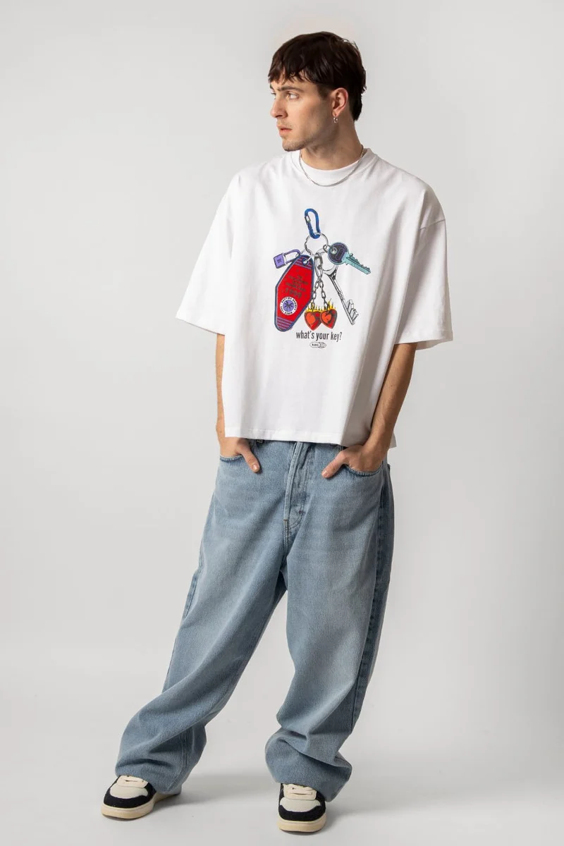 T-shirt Cropped Organic Cotton What's Your Key Blanc