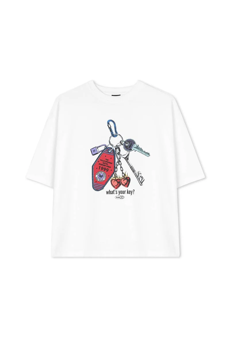 T-shirt Cropped Organic Cotton What's Your Key Blanc