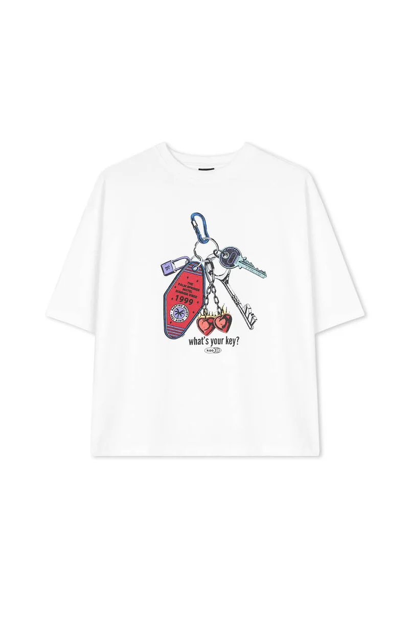 T-shirt Cropped Organic Cotton What's Your Key Blanc